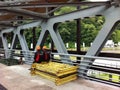 Workers on a break, bridge repair