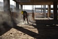 Workers break the concrete with a pneumatic hammer - 2017