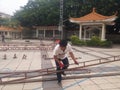 Shenzhen, China: workers build shelves for a stage show