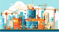 Workers building houses with cranes on construction sites vector