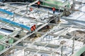 Workers on the building roof Royalty Free Stock Photo