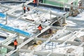 Workers on the building roof Royalty Free Stock Photo