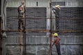 Workers building scaffolding in Confucius Temple