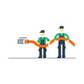 Workers with cable connecting to internet Royalty Free Stock Photo