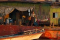 Workers at a cargo ship in Irrawaddy River Royalty Free Stock Photo