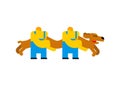 Workers carry dachshund long dog. Cartoon style