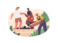 Workers Characters Joyfully Mash Ripe Grapes With Their Feet In The Vineyard, Creating A Vibrant And Traditional Scene