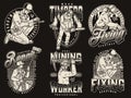 Workers characters monochrome vintage emblems set