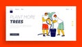 Workers Characters Watering Palm Trees on Banana Plantation in Tropical Country Landing Page Template. Labourers Working