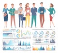Workers and Chart with Graph Statistic Vector Royalty Free Stock Photo