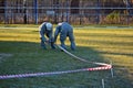 Workers in chemical protection suite are boarding contaminated zone