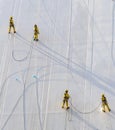 Workers cleaning facade of building with water jet pressure method. Industrial