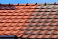 Roof cleaning with high pressure cleaner, before, afterwards Royalty Free Stock Photo