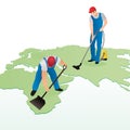 Workers cleaning world map Royalty Free Stock Photo