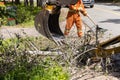 Workers clear storm debris in highway Royalty Free Stock Photo