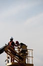 Workers climbed onto a crane with safety measures