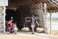 Workers collect salt in salt farm Petchaburi Royalty Free Stock Photo