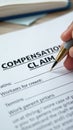 Workers compensation claim form with pen on table