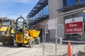Workers and construction machinery where the new Grantham cinema will open. Royalty Free Stock Photo