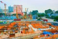 Workers construction site basement. Singapore Royalty Free Stock Photo