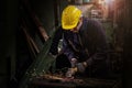 Workers cutting the steel plate in steel plant Royalty Free Stock Photo