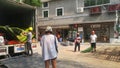 Shenzhen, China: workers decorate the streets as they celebrate the 40th anniversary of reform and opening-up Royalty Free Stock Photo