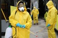 Workers disinfecting bus Royalty Free Stock Photo