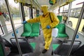 Workers disinfecting bus Royalty Free Stock Photo