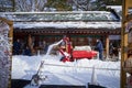 Workers do snow removal work at the Hokkaido Shrine in Sapporo