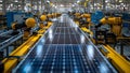 Workers in a factory assembling complex solar panel components using machines. Concept Factory