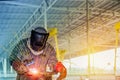 Workers in the factory at the welding plant steel structure. Royalty Free Stock Photo