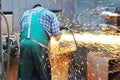 Workers in a foundry grind castings with a grinding machine - He Royalty Free Stock Photo