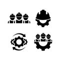 Construction workers icon set in flat. Building contractor symbol on white. Industrial workers with gear. Royalty Free Stock Photo