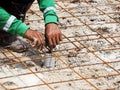 Workers hands cutting steel wire Royalty Free Stock Photo