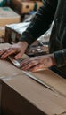 Hands-On Packaging with Eco-Friendly Tape in a Well-Organized Station Royalty Free Stock Photo