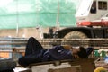 A workers have a break on a building site