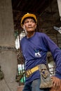 A workers have a break on a building site