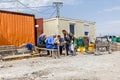 Workers having a meal break. People are eating among office cont Royalty Free Stock Photo