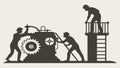 Workers with industrial gear, collaboration and progress, vector design Generative AI Royalty Free Stock Photo