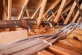 Workers Install Ducts and Insulation in an Attic Space Royalty Free Stock Photo