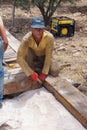 Workers install a new ramp walkwa