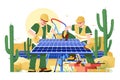 Workers install solar panel in desert Royalty Free Stock Photo