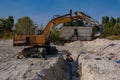 Workers are installing water supply pipeline system in the trench