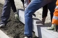 Workers laying breeze blocks