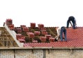 Workers Laying Roof Tiles Royalty Free Stock Photo