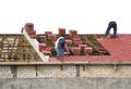 Workers Laying Roof Tiles Royalty Free Stock Photo