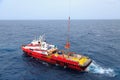 Workers are lifted by the crane to the offshore platform, Transfer crews by personal basket from the platform to crews boat Royalty Free Stock Photo