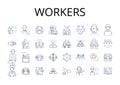 Workers line icons collection. Employees, Staff, Laborers, Operators, Personnel, Colleagues, Teammates vector and linear