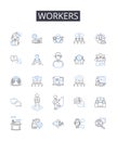 Workers line icons collection. Employees, Staff, Laborers, Operators, Personnel, Colleagues, Teammates vector and linear