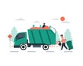 A workers Loading Domestic Waste in Waste Collection Truck Flat design for sustainability concepts Royalty Free Stock Photo